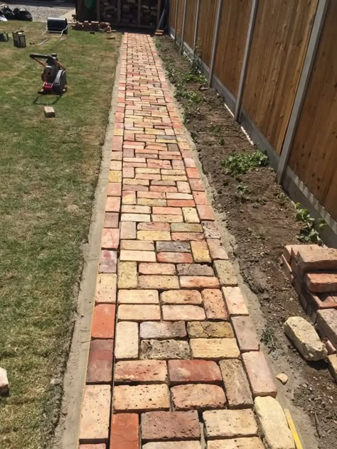 Brick Garden Path, Reclaimed Brick Garden, Brick Pathway, Brick Path, Brick Walkway, Brick Garden, Reclaimed Brick, Backyard Landscaping Plans, Garden Pathway