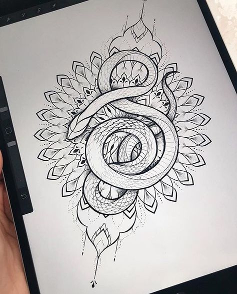 beautiful tattoo : snake with mandala design 12 Tattoos, Tattoo Snake, Linework Tattoo, Serpent Tattoo, Tattoo Dotwork, M Tattoos, Gorgeous Tattoos, Snake Art, Beautiful Tattoo