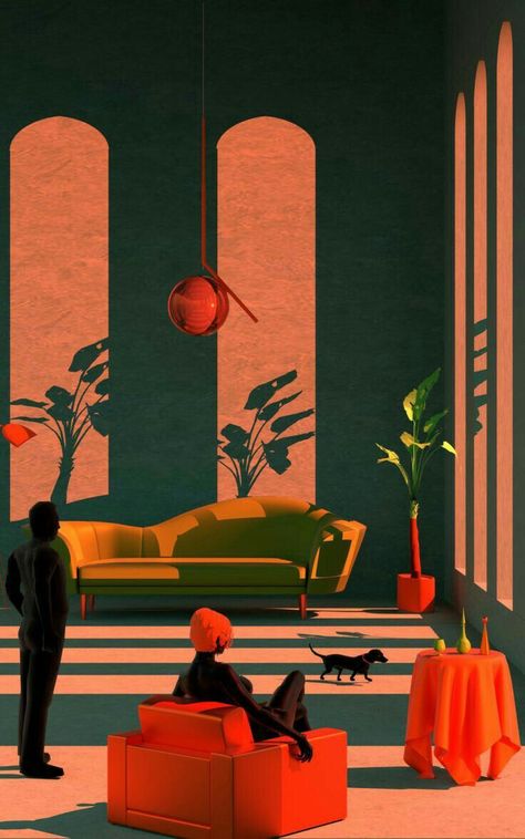 Tishk Barzanji, Retro Futuristic, Visual Diary, Orange And Green, Shadow Work, Retro Futurism, Hanging Light, Funky Art, Surreal Art