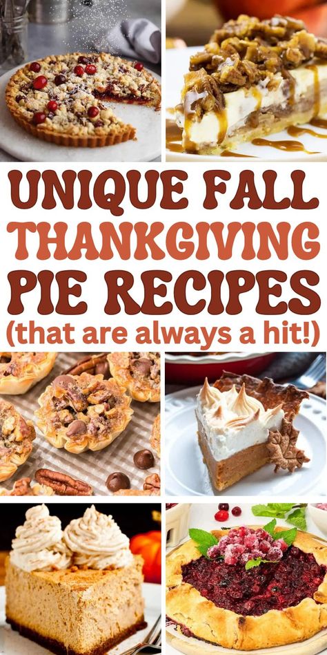 Easy Thanksgiving pie recipes and holiday dessert ideas for Thanksgiving potlucks, Friendsgiving, and your Thanksgiving dinner menu. Thanksgiving Pies Crust Designs, Best Thanksgiving Pies Recipes, Thanksgiving Pies Aesthetic, Pies To Make For Thanksgiving, Best Pie For Thanksgiving, Different Thanksgiving Desserts, Homemade Pies For Thanksgiving, Unique Pies For Thanksgiving, Fall Pie Recipes Thanksgiving