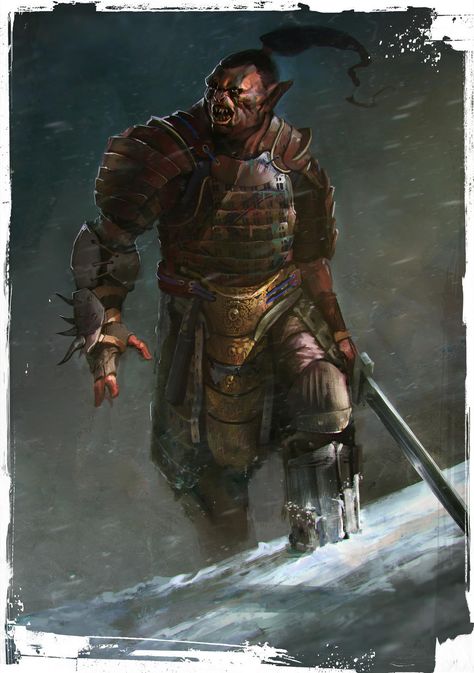 Orc Samurai, Hobgoblin Dnd, Plate Armor, Mountains Snow, Nordland, Forest Hills, Fantasy Races, Dungeons And Dragons Characters, Fantasy Monster