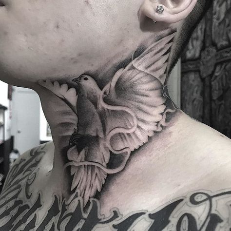 101 Amazing Dove Tattoo Designs You Need To See! | Outsons | Men's Fashion Tips And Style Guide For 2020 Dove Neck Tattoo, Dove And Rose Tattoo, Peace Dove Tattoos, Small Dove Tattoos, Front Neck Tattoo, Full Neck Tattoos, Tattoos Back, Dove Tattoo Design, Best Neck Tattoos