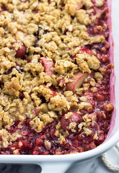 Cherry Rhubarb, Plum Crisp, Rhubarb Recipes Crisp, Cherry Crisp, Strawberry Crisp, Plum Recipes, Strawberry Rhubarb Crisp, Almond Cake Recipe, Rhubarb Crisp