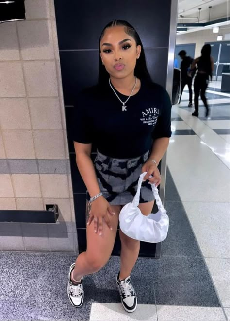 All Black Outfits For Women Black Women, Outfits Black Women Concert, Chanel Outfits Black Women, Designer Skirt Outfits, Black Amiri Shoes Outfit, Designer Fits Black Women, Amiri Sneakers Outfit Black Women, Cute Designer Outfits Black Women, Chanel Shoes Outfit Black Women