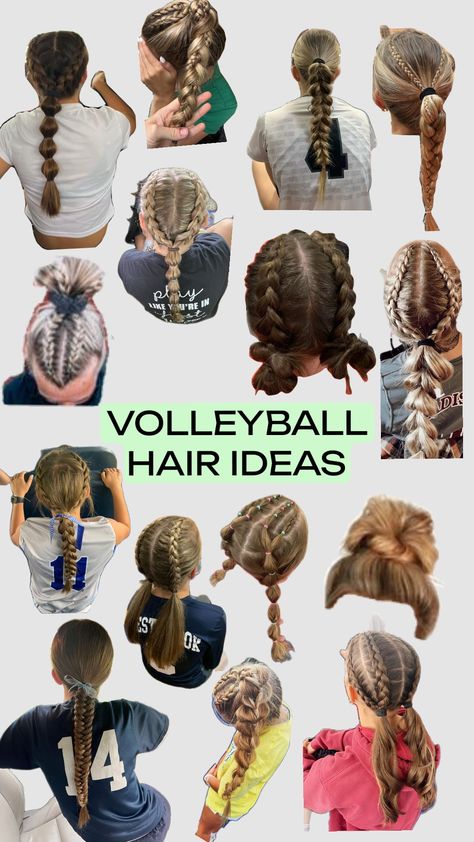 Volleyball hair ideas!! Comment what one is your favorite. #fyp #shufflefyp #volleyball #Hair #Volleyballhair Braids For Volleyball Games, Hairstyles For Volleyball Tournaments, Volleyball Hair Accessories, Volleyball Hairstyles Medium Hair, Hair Styles For Volleyball Games, Easy Volleyball Hairstyles Short Hair, Vball Hair Inspired, Volleyball Hair Styles Cute, Cute Volleyball Hairstyles Short Hair