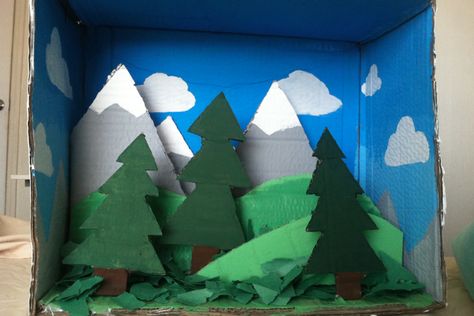 Cardboard Mountain Box - DIY Cardboard Mountains Diy, Paper Mountains Diy, Cardboard Mountain, Cardboard Mountains, Mountain Crafts For Kids, Mountain Crafts, Diorama Kids, Diy Preschool, Creative Box