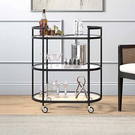 Bar Cart Black, Black Bar Cart, Round Bar Cart, Modern Bar Cart, Metal Bar Cart, Rolling Bar Cart, Indoor Bar, Serving Cart, Dark Metal