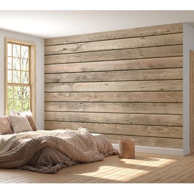 These wall murals can literally transform any room from ordinary to spectacular in no time. It looks just like the real thing - you won’t be able to tell the difference! | Gracie Oaks Omendra Plain Wooden Planks Wall Mural Brown 39.0 in | Home Decor | C010040203_266697797_266697823 | Wayfair Canada Wooden Panel Accent Wall, Wood On Accent Wall, Bedroom Decor Wood Wall, Wood Panel For Tv Wall, Wooden Bedroom Ideas Decor, Accent Wooden Wall, Wood Plank Wall Ideas, Wooden Planks In Bedroom, Country Wall Paneling