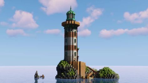 realistic Lighthouse Minecraft Map Suspension Bridge Minecraft, Minecraft Lighthouse Medieval, Minecraft Medieval Lighthouse, Minecraft Lighthouse Ideas, Medieval Lighthouse, Deco Minecraft, Minecraft Lighthouse, Minecraft Realistic, Minecraft Reference