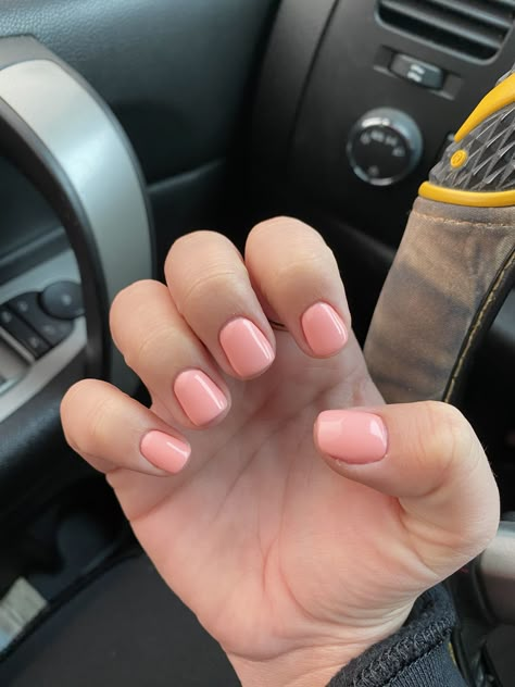 Basic Mani Pedi, Solid Manicure Colors, Peachy Color Nails, Peachy Summer Nails, Peachy Nail Color, Peach Gel Nails Short, Pale Coral Nails, Pale Peach Nails, Peach Colour Nails