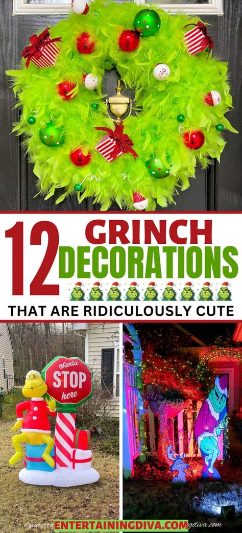 12 Awesome Grinch Outdoor Decor Ideas | Christmas Grinch Pulling Lights Off House, Outdoor Whoville Decorations, Diy Grinch Outdoor Decorations, Grinch Lair Decoration, Grinch Christmas Outdoor, Christmas Decor Ideas Grinch, Grinch Outdoor Decor, Grinch Stealing Christmas Lights, Grinch Stealing Lights