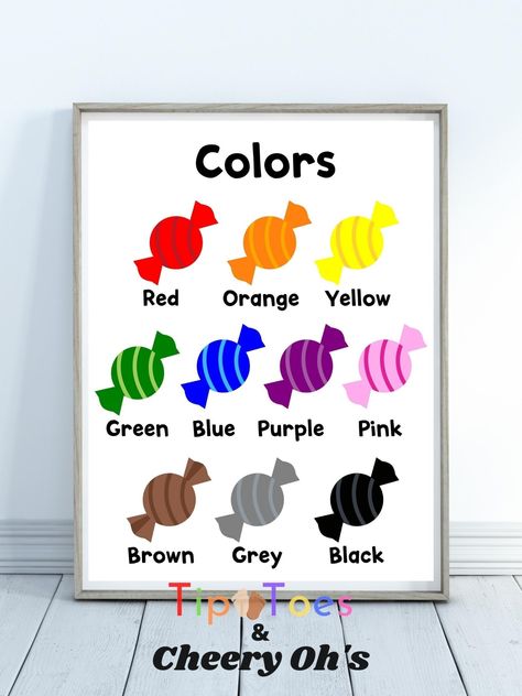 This product is a digital PDF download. There will be no physical product shipped. 🌞This colorful learning printable contains an Classroom Candy Color Chart. This poster is great for helping kids to learn their colors with candy. This can be used for a homeschooling resource daily. WHAT YOU RECEIVE A Printable PDF Download That Contains 3 file sizes of a Candy Color Chart with 10 Colors. An (8.5x11), (16x20), and a (18x24). HOW PRINTABLES WORK 1. Purchase the printable through the listing. 2. O Colors Decoration Classroom, Colour Chart For Preschool Classroom, Month Chart Preschool, Colors Bulletin Board Preschool, Colours Chart For Kindergarten, Charts For Kindergarten Classroom, Colours Names Charts For Kids, Months Name Chart For Kids, Color Chart For Preschool