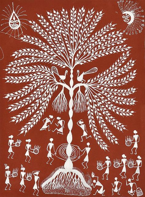 Warli Paintings, Art Deco Curtains, Worli Painting, Warli Painting, Tree Of Life Painting, Kalamkari Painting, Tree Of Life Art, Contemporary Art Painting, Mandala Artwork