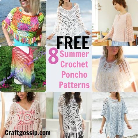 8 Summer Crochet Poncho Patterns Crochet Summer Poncho, Poncho Patterns Crochet, Crochet Capelet Pattern, Poncho Crochet Pattern, Summer Poncho, Crochet Capelet, Baby Shoes Diy, Poncho Patterns, Crochet Poncho Free Pattern