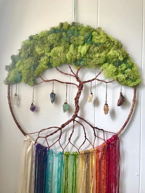 Tree Of Life Wall Decor, Chakra Tree, Chirstmas Decor, Rainbow Wall Decor, Pagan Crafts, Dream Catcher Craft, Rainbow Decor, Tree Of Life Art, Rainbow Tree