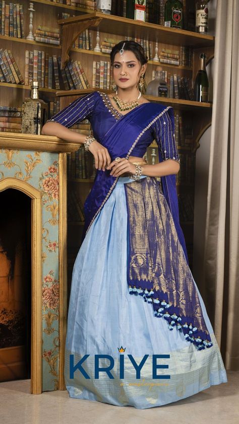 Silk Lehenga Blue Combination Color Dress, Dark Blue Combination Dress, Blue Combination Dress, Dark Blue Combination, Dark Blue Blouse, Blue Combination, Combination Dresses, Indian Gowns, Sequence Work