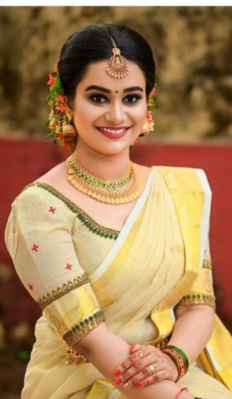 Kerala Traditional Saree, Kerala Engagement Dress, Bridal Blouse Design, Kerala Saree Blouse, Kerala Jewellery, Onam Special, Kerala Saree Blouse Designs, Onam Saree, Bridal Hairstyle Indian Wedding