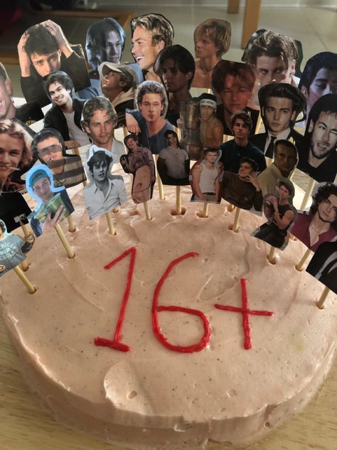 smash cake | pie | sweet 16 | birthday | girly | pink | famous | hot | aesthetic | baking | food | sweet | brad pitt | rudy pankow | timothee chalemet | johnny depp | tom cruise | ... Funny Sweet 16 Cakes, Smash Cake Characters, Tom Cruise Cake, Iconic Birthday Cake, Hear Me Out Cake, 16th Birthday Aesthetic, Smash Cake Ideas, Smash Cake Birthday, Cursed Cakes