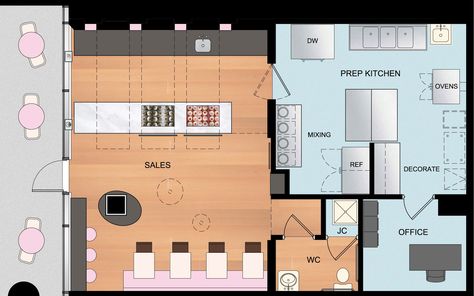 Hello Cupcake | Bakery Blueprint, Small Bakery Layout, Micro Bakery Layout, Bakery Layout Floor Plans, Small Cafe Floor Plan Layout, Bakery Kitchen Layout Floor Plans, Baking Room Design, Small Bakery Kitchen Layout, Backyard Bakery