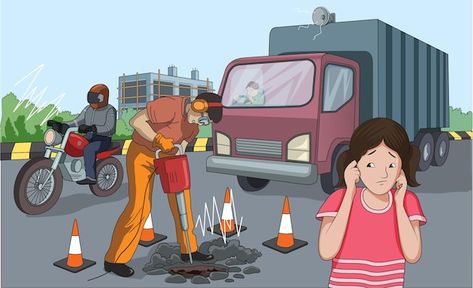 Illustration showing noise pollution | Premium Vector #Freepik #vector #noise-pollution #worker #worker-man #cartoon-man Noise Pollution Images For Project, Noise Pollution Pictures, Noise Pollution Illustration, Noise Pollution Images, Noise Pollution Drawing, Noise Illustration, Pollution Project, Pollution Pictures, Blur Picture