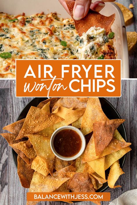 Wantons In Air Fryer, How To Make Wonton Chips, Air Fry Wonton Chips, Wonton Wrapper Chips Air Fryer, Airfryer Wonton Recipes, Pan Fried Wontons, Crispy Wonton Strips, Best Things To Make In Air Fryer, Baked Wonton Chips