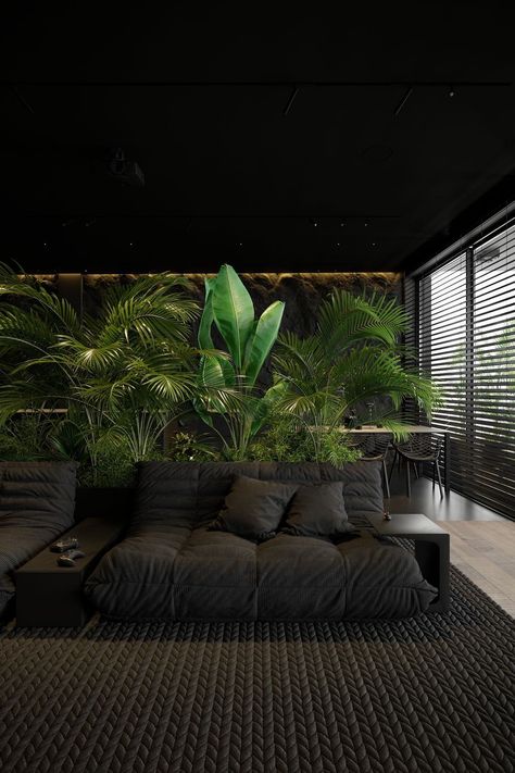 Dark House Aesthetic, Dark Interior Design, Black Bedroom Design, Architecture Model House, Dark Interiors, Green Interiors, Minimalism Interior, Interior Garden, Dream House Exterior