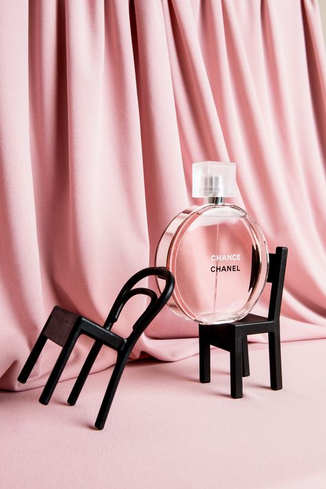 Product Photography Chanel Pink by Sarah Natsumi Moore Pink Aesthetic Product Photography, Chanel Product Photography, Satin Product Photography, Pink Perfume Photography, Chanel Perfume Photography, Chanel Pink Aesthetic, Chanel Aesthetic Pink, Pink Chanel Aesthetic, Pink Luxury Aesthetic