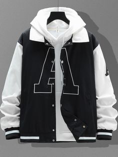 Jacket Over Hoodie Outfit, Jacket Over Hoodie, Drop Shoulder Jacket, Business Casual Outfits Winter, Black And White Hoodie, Black And White Hoodies, Shoulder Jacket, Jacket Black And White, Men Outerwear