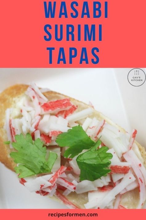 This simple wasabi surimi tapas recipe gives you some really tasty finger food or starters. Great with a pre-meal drink. Surimi Salad Recipe, Surimi Sushi, Surimi Salad, Surimi Recipes, Food Dinners, Tapas Recipes, Appetizer Ideas, Fast Recipes, Dinner Party Recipes