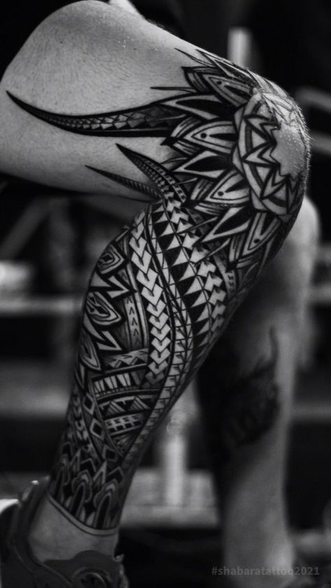 Maori Leg Tattoo Men Design, Golgatha Tattoo, Totem Sleeve Tattoo, Men’s Side Tattoo, Men Calf Tattoo Ideas, Best Leg Tattoo Men, Best Leg Tattoo Men Design, Men’s Shoulder Tattoo, Leg Tattoo Men Sleeve