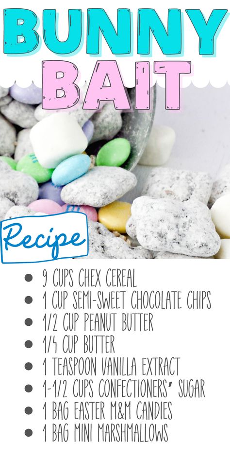 Easter School Snack Ideas, Easter Chex Mix Bunny Bait White Chocolate, Bunny Munch Recipe, Simple Easter Food Ideas, Easy Easter Bake Sale Treats, Easter Snacks For Party Dessert Ideas, Easy Simple Easter Desserts, Spring Party Snacks For School, Easter Bunny Snacks