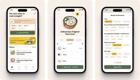 Culinar.ai - AI Food Recipe Generator by Nuha Maulana Ahsan 🦅 for Vektora on Dribbble Recipe Apps, Learn Ux Design, Meal Planning App, Ux App Design, Web Design Typography, Cooking App, Recipe Generator, Mobile App Design Inspiration, App Design Inspiration