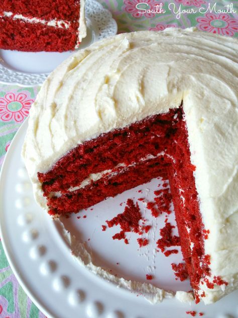 Mama's Red Velvet Cake with Cooked Buttercream Frosting! This is an old fashioned, heirloom Southern recipe for classic red velvet cake and the original cooked flour buttercream frosting. Red Velvet Cake Icing Recipe, Old Fashioned Red Velvet Cake Recipe, Old Fashioned Red Velvet Cake, Red Velvet Cake Icing, Red Velvet Cake Frosting, Cake Icing Recipe, Southern Red Velvet Cake, Cakes Red Velvet, Homemade Red Velvet Cake