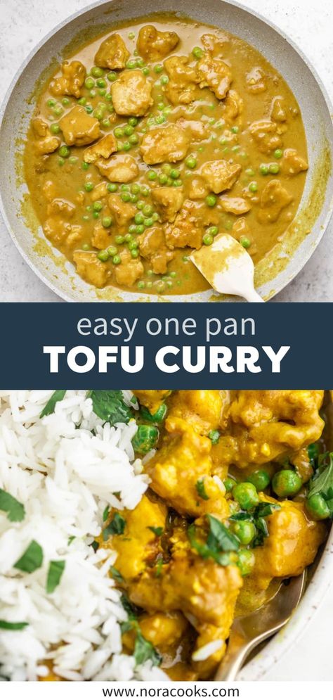 Get dinner on the table in a hurry with this One Pan Tofu Curry recipe. Crispy pan-fried tofu is tucked into a creamy yellow curry sauce, then served over rice. An easy 30-minute recipe! Easy Tofu Curry, Nora Cooks, Tofu Recipes Easy, Vegan Curry Recipes, Tofu Curry, Tofu Recipes Vegan, Vegan Tofu, Vegan Curry, Crispy Tofu