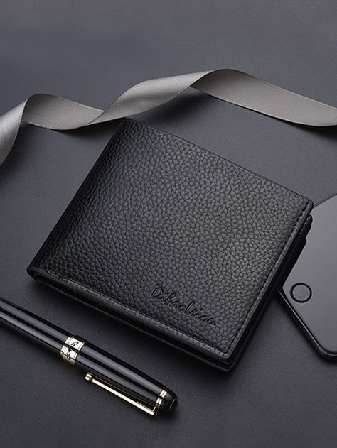 Black    PU Leather Plain Small Wallet Embellished   Men Bags Gents Wallet, Business Anniversary, Wallets For Boys, Slim Wallet Men, Mens Valentines Gifts, Swag Men, Slim Leather Wallet, Men Wallet, Cute Wallets