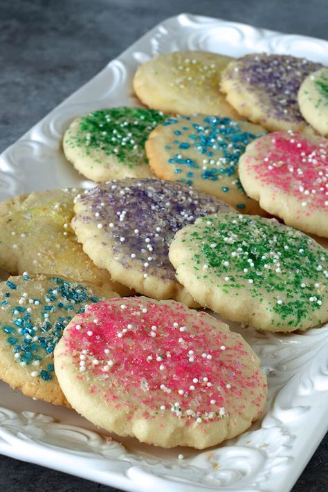 Pressed Sugar Cookie Recipe, Pioneer Woman Angel Sugar Cookies, Sugar Shortbread Cookies, Sugar Cookies With Sprinkles On Top, Christmas Sugar Cookies With Sprinkles, Sugar Cookie Recipe Powdered Sugar, Sugar Sprinkle Cookies, Sugar Cookies With Powdered Sugar, Simple Christmas Cookies To Make With Kids