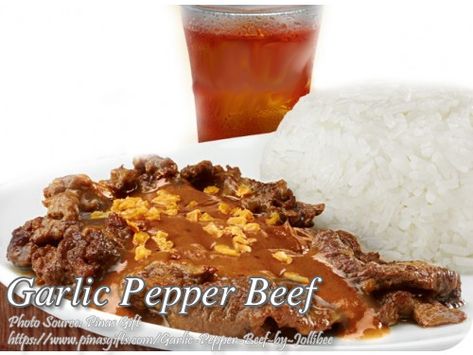 https://www.panlasangpinoymeatrecipes.com/garlic-pepper-beef.htm #GarlicPepperBeef #JollibeeStyle #GarlicPepperSteak Garlic Pepper Beef Jollibee, Garlic Pepper Beef, Pepper Beef Recipe, Jollibee Food, Che Recipe, Beef Tapa, Pinoy Recipe, Pepper Beef, Beef Steak Recipes