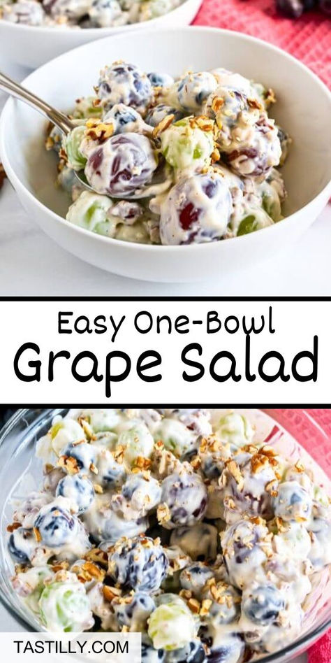 Green, red, and purple grapes bathed in a sweet and creamy dressing make this salad not only colorful and charming, but also luxurious and delicious. Chopped pecans give it a delightful crunch making it perfect for the holidays or any get-together! Healthy Grape Recipes, Grape Salad Recipe Chicken Salad Chick, Copycat Chicken Salad Chick Grape Salad, Grape Salad Chicken Salad Chick, Chicken Salad Chick Cookie Recipe, Grape Salad With Brown Sugar, Chicken Salad Chick Copycat Recipes, Chicken Salad Chick Grape Salad, Chicken Salad Chick Grape Salad Recipe