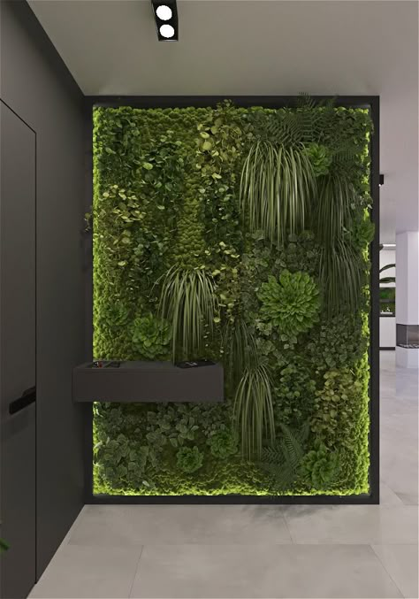 Green Wall Design, Hallway Ideas Storage, Hallway Ideas Green, Hallway Ideas Modern, Storage Hallway, Narrow Hallway Ideas, Studio Apartment Layout, Moss Wall Art, Hallway Ideas Entrance