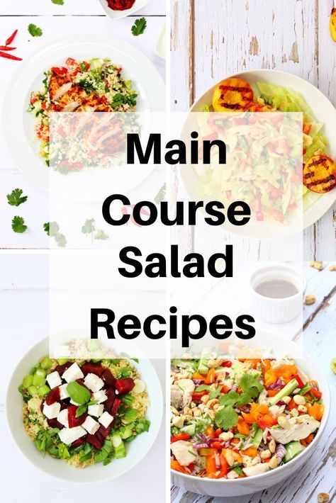 These main course salad recipes are healthy, delicious and filling. Most are easy to make and can be taken on picnics or as packed lunches too. Perfect summer food. #saladrecipes Separate Course Salad, Meaty Salads, Fish Salads, Main Course Salad, Hearty Salad Recipes, Healthy Meal Planning, Salad For Dinner, Chicken Salads, Meat Salad