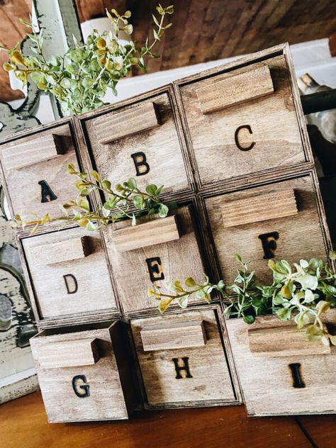 Dt Crafts, Jenga Blocks, Small Wooden Boxes, Farmhouse Crafts, Card Catalog, Tree Craft, Diy Dollar Tree Decor, Dollar Tree Decor, Dollar Tree Diy Crafts