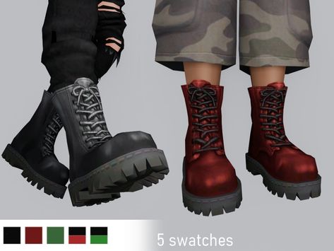 The Sims Resource - Chunky Bovver Boots v2 Sims 4 Chunky Boots, Sims Shoes, Doc Martins Boots, Demonia Boots, Cc Shoes, Sims 4 Cc Shoes, Soft Sandals, Demonia Shoes, Punk Boots