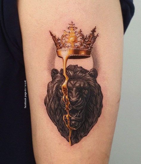 Gold Tattoo Ink, Tato Phoenix, Crown Tattoo Design, Lion Head Tattoos, Men's Small Tattoo, King Tattoos, Diamond Tattoos, Lion Tattoo Design, Leo Tattoos