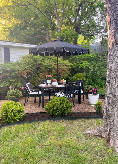 Backyard Dining Area, Patio Dining Area, Pea Gravel Patio, Backyard Dining, Modern Farmhouse Diy, Thistlewood Farms, Gravel Patio, Outdoor Patio Dining, Pea Gravel