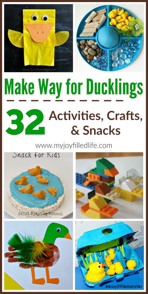 32 activities, crafts, and snacks that go with the classic book Make Way for Ducklings. These ideas are perfect for preschool and toddlers. #animalactivities  #booksandcrafts #ducklingcrafts Story Time Activities, Storybook Crafts, Summer Crafts For Toddlers, At Home Activities, Robert Mccloskey, Make Way For Ducklings, Duck Crafts, Crafts And Activities For Kids, Daycare Activities