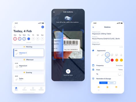 Medicine Reminder App, Qr Code App, Qr Scanner, Scan App, Medical App, Card Ui, Medication Management, Ui Design Inspiration, App Ui Design