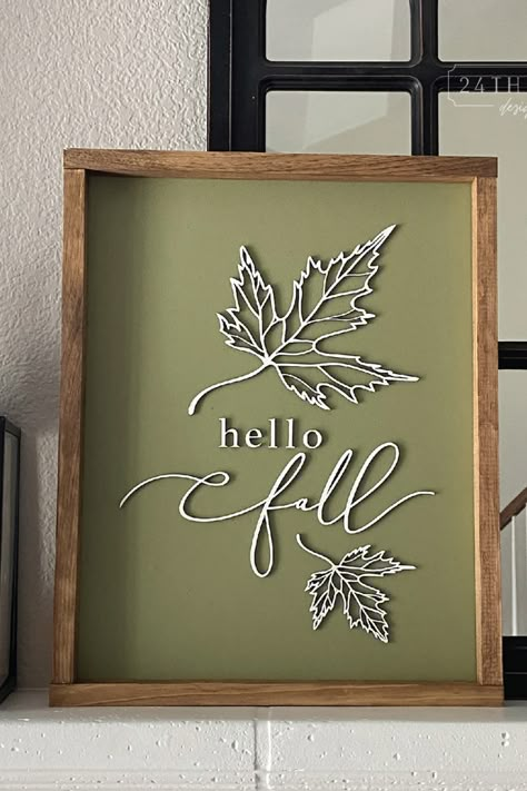 Bring the beauty of fall into your home with this gorgeous 3d wood sign. Crafted from birch wood and featuring the phrase “Hello Fall”, this 16 x 20 sign will add a unique and charming touch to your decorations. The bright colors and rustic design will bring a warm, cozy feeling to your space, creating a feeling of serenity and comfort. Perfect for any home or office, this sign is the perfect way to welcome the season. Laser Engraved Fall Decor, Fall Wall Decor Ideas, Hello Fall Wood Sign, Autumn Signs, Hello Fall Sign, Fall Wood Signs, Decorate For Fall, Wood Signs Home Decor, Fall Wall Decor