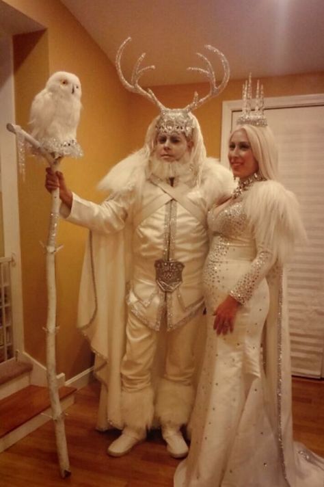 Ice king and queen costume Ice Queen Couple Costume, Ice King And Queen Costume, Snow Queen Costume Diy, Ice Queen Gown, Winter Queen Costume, King And Queen Halloween Costumes, Ice Queen Costume Diy, Ice King Costume, Ice Queen Halloween Costume