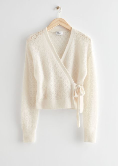 Pointelle Knit Wrap Cardigan - White - Cardigans - & Other Stories US Knit Wrap, Wrap Cardigan, White Cardigan, Fashion Story, Cropped Cardigan, Cardigans For Women, Cardigan Sweater, Capsule Wardrobe, Knit Cardigan