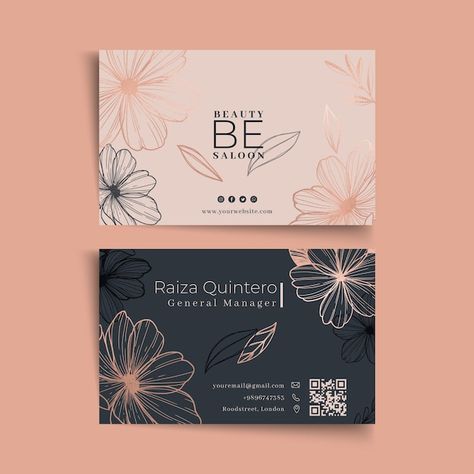 Elegant Business Cards Design, Beauty Salon Business Cards, Beauty Business Cards, Double Sided Business Cards, Floral Business Cards, Graphic Design Business Card, Create Business Cards, Vertical Business Cards, Name Card Design